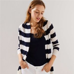 LOFT Navy Cream Striped Hooded Cotton Cardigan